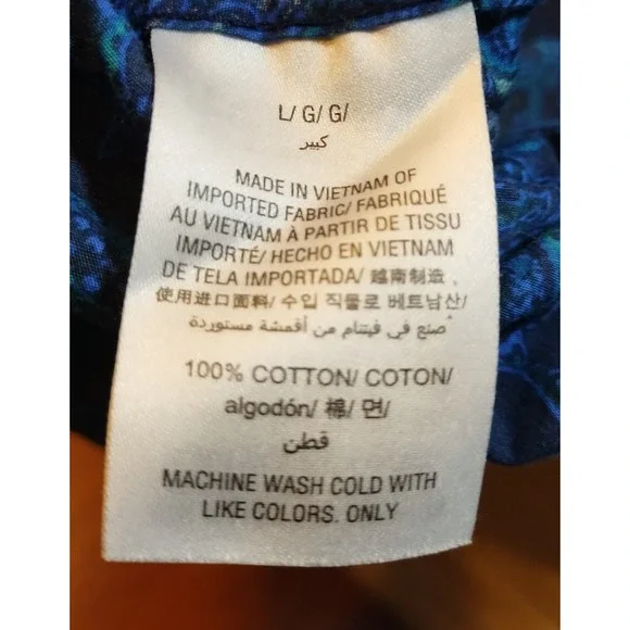 Tasso Elba Blue Paisley Short Sleeve Button Shirt Men's Size L 16 16 1/2 Beach - Picture 4 of 9